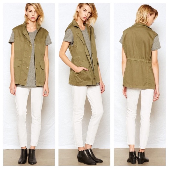 Current/Elliott The Leisure Utility Vest Jacket In Army Green - Picture 7 of 16